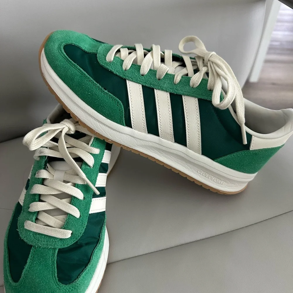 Adidas Green & White Retro Runner Sneakers - Picture 3 of 7